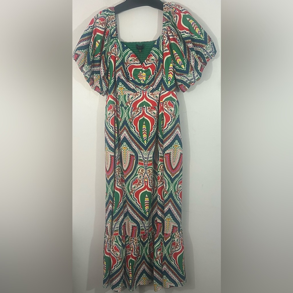 Skies Are Blue Curvy 2X Cotton Boho Maxi Dress NWT Pockets Puff Sleeve